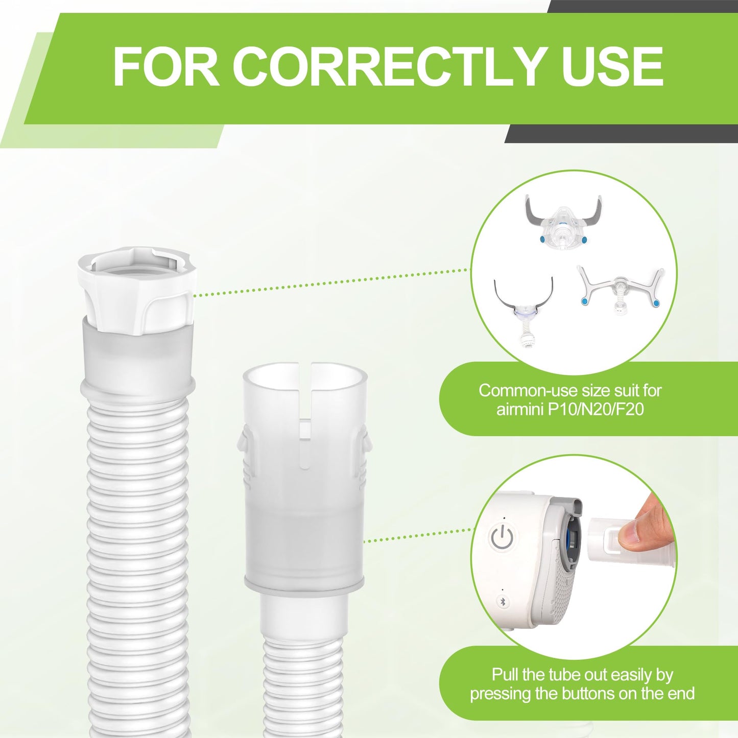 Replacement Frame Hose Set Compatible with P10 Nasal Cushion to Airmini, CPAP Connector Tubing for Airmini Included, MEDICOLOR Supplies