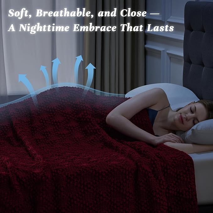 Knitted Weighted Blanket for Adult, Chunky Knit Weighted Throw for Sleep 60"*80" 17lbs, Cooling Breathable Machine Washable Heavy Blanket for Room Decor (Red, Queen)