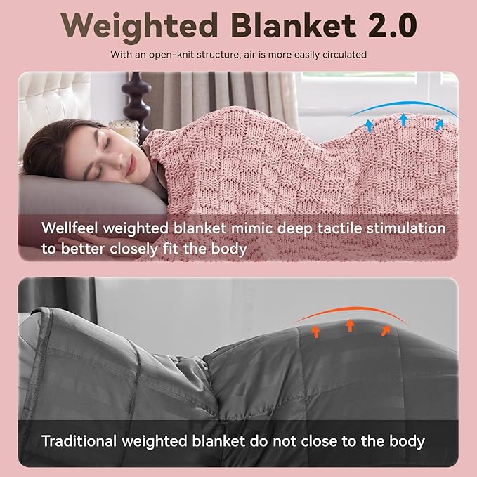 Knitted Weighted Blanket Adult, No Beads Heavy Blanket 60” x 80'' 20lbs, Breathable Chunky Knit Blanket, Cooling Weighted Blanket for Hot Sleepers, Christmas Home Decor (HoneyPink)