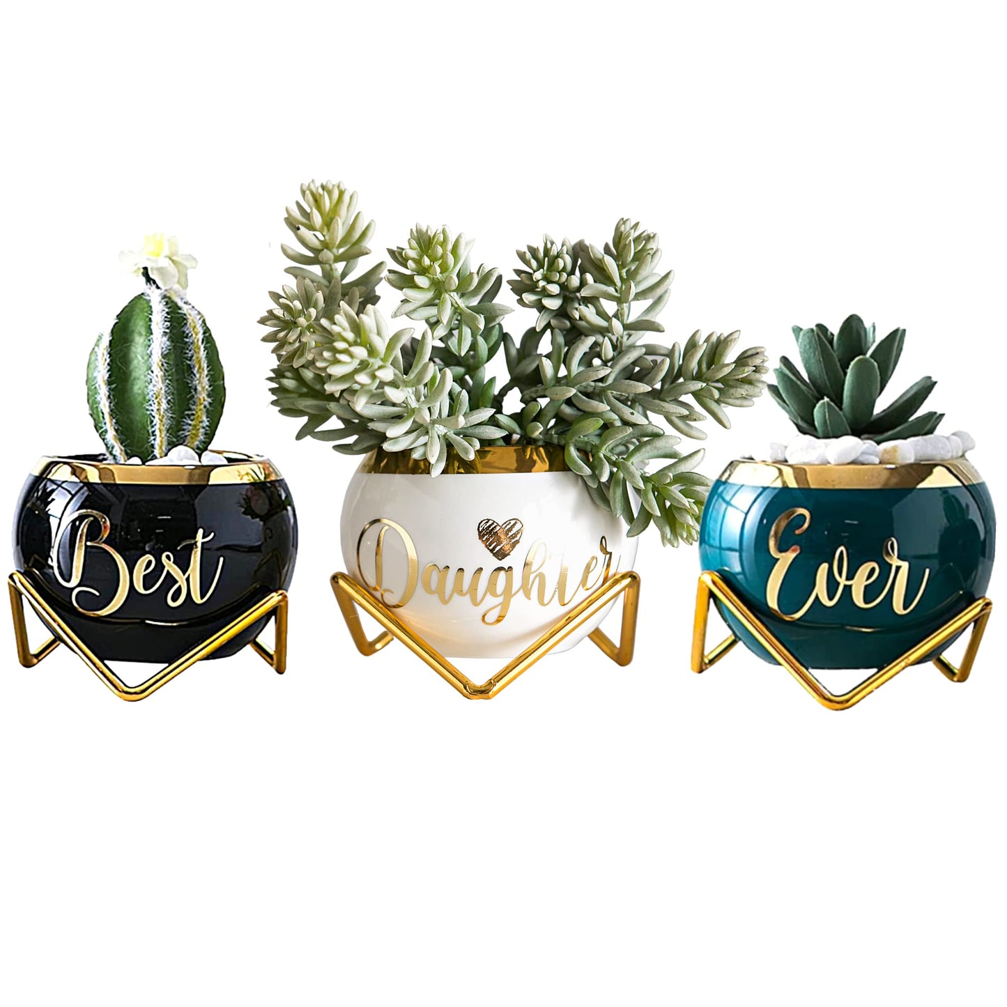 Daughter Gifts from Mom, Birthday Gift for Daughter, Mother Daughter Gifts, Happy Birthday Daughter, Best Daughter Ever Gift, Daughter In Law Gifts, Birthday Gifts for Daughter Adult, 3 Succulent Pots