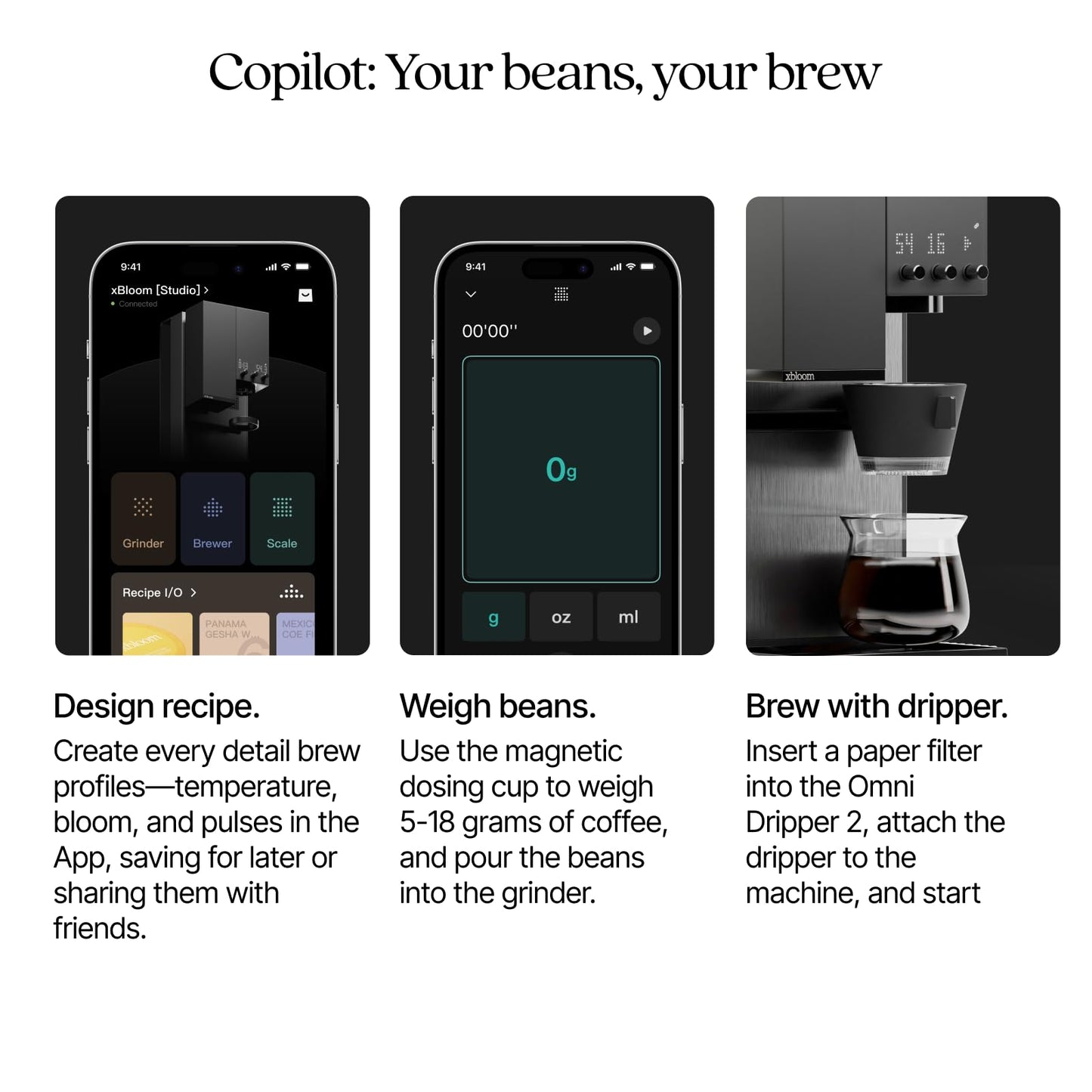 xBloom Studio Coffee Machine – Drip Coffee Maker with Built-in Grinder and Scale, 3 Automation Levels, App Connected Pour Over Coffee Maker for Home and Office, Sage Green