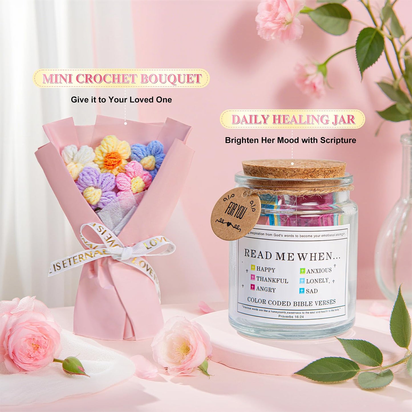 Gift Baskets for Women, 11 PCS Unique Birthday Gifts for Women, Self Care Gift Baskets, Thank You, Get Well, Sympathy Inspirational Friendship Gifts for Mom,Grandma, Sister,Friends (Pink)