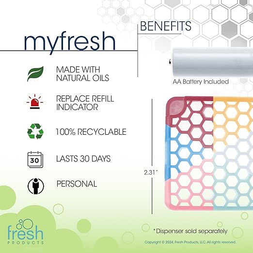Fresh Products myfresh 2.0 Personal Air Freshener with Dry Fragrance Technology for Small Spaces Compact Design Motion Sensor Battery Included Variety Pack 6 pk