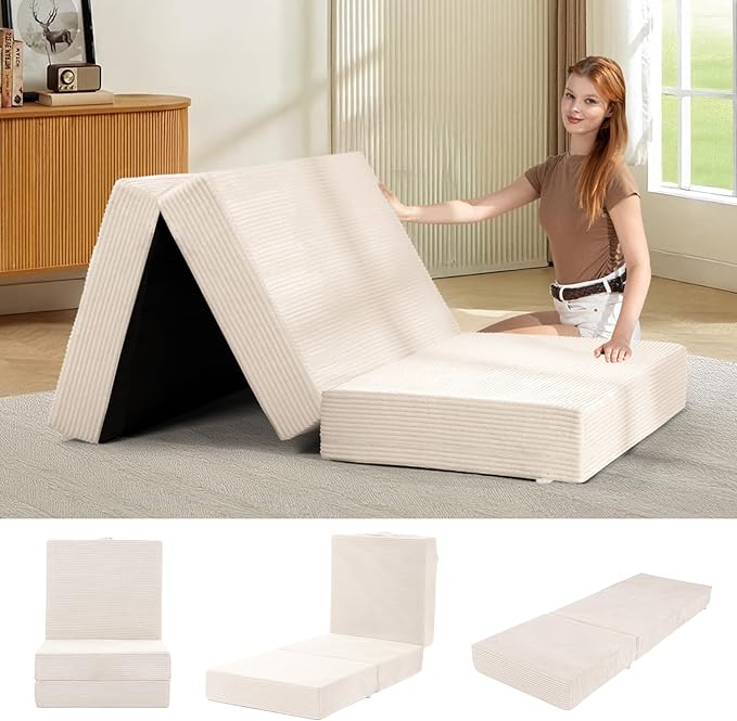 feliz home 6-Inch Tri-Fold Mattress Twin Size - Foldable Futon Sofa Bed with Removable Washable Cover, Folding Memory Foam...
