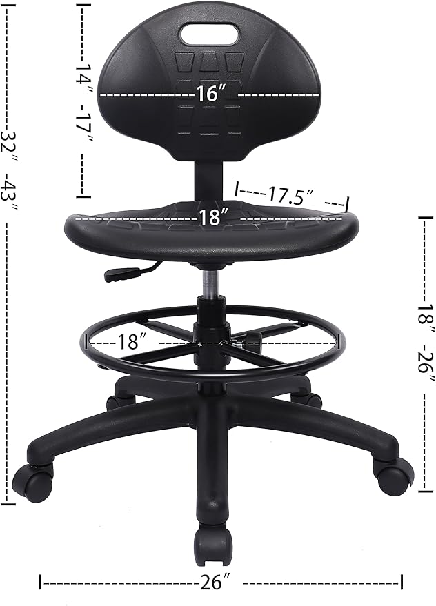 TAKE UR SEAT® Polyurethane Drafting Lab Stool Chair, 18" Adjustable Footring, 8" Adjustable Height, 450 lbs seat Capacity, Heavy Duty, Shipped Within 24 Hours Med. Bench Height(Standard Caster)