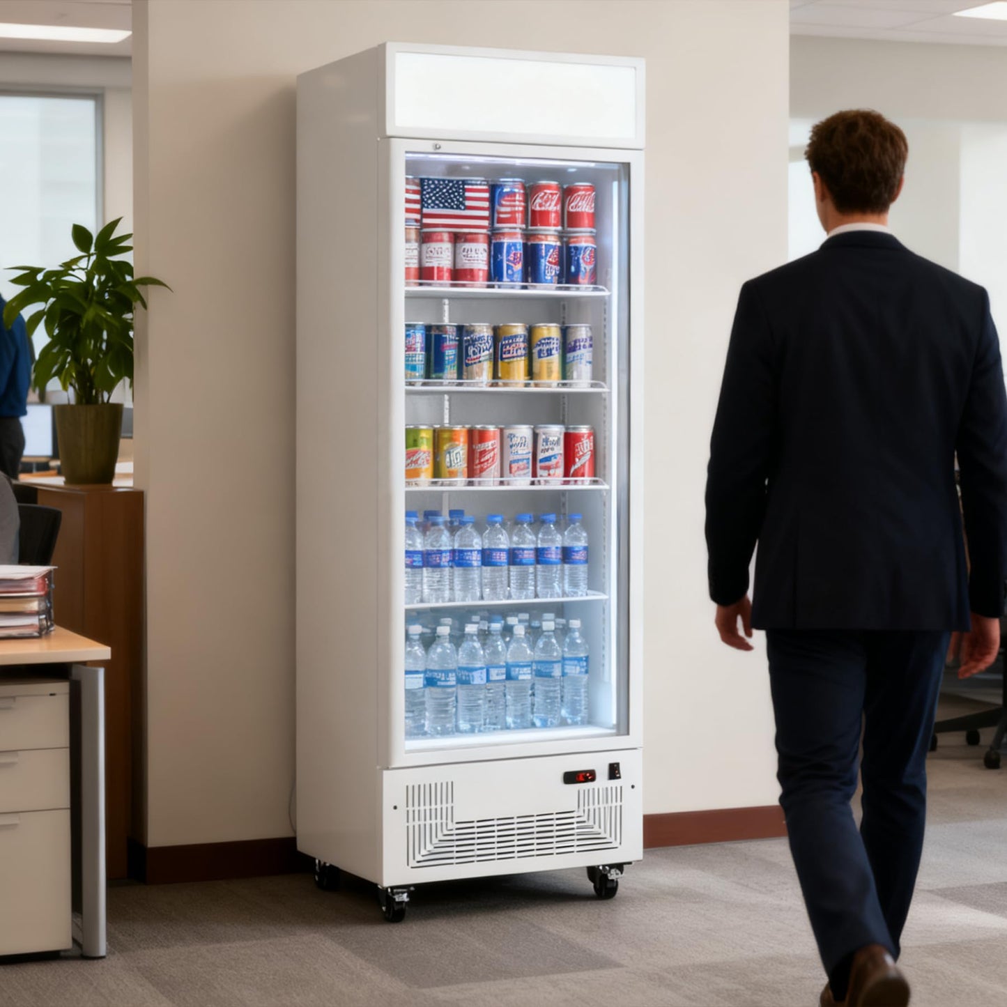 BINGERMA Commercial Beverage Refrigerator 15 Cu.ft. with Glass Door Display Merchandiser Fridge ETL Drink Cooler for Bars,Restaurants, Convenience Stores, Supermarkets and Offices White