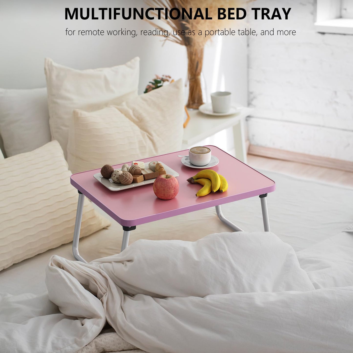 Foldable Lap Desks Laptop Tray for Bed or Couch,Portable Breakfast Serving Tray with Folding Legs,Lightweight Mini Table, Laptop Stand for Working, Reading and Writing,Pink