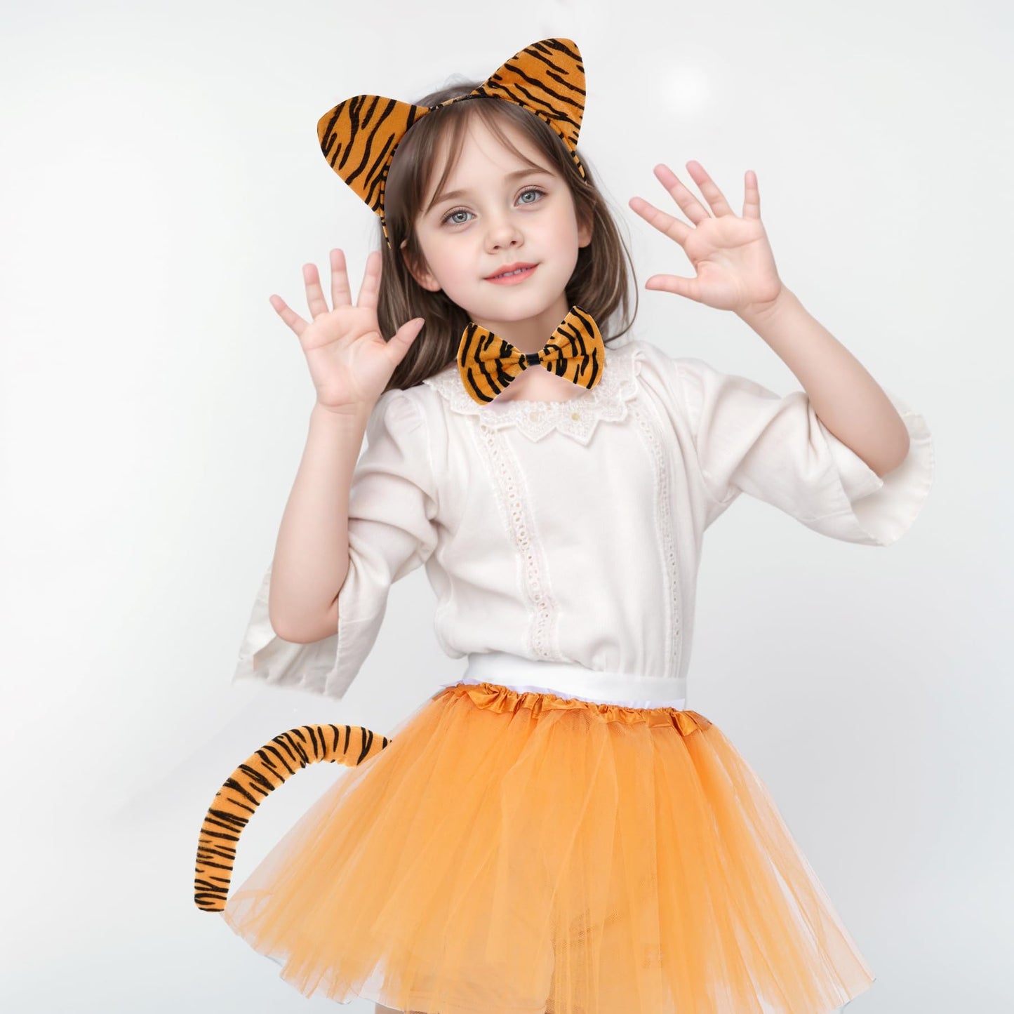 obmwang Tiger Animal Costume Set Tiger Ears Headband Bow Tie Tail Kit, Dress Up Halloween Accessories