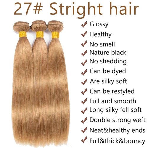 Fabimiya 14 16 18 Inch Human Hair Bundles Honey Blonde 27# Straight Bundles Human Hair 100% Unprocessed Soft Sewn In Hair with Double Weft for Black Women