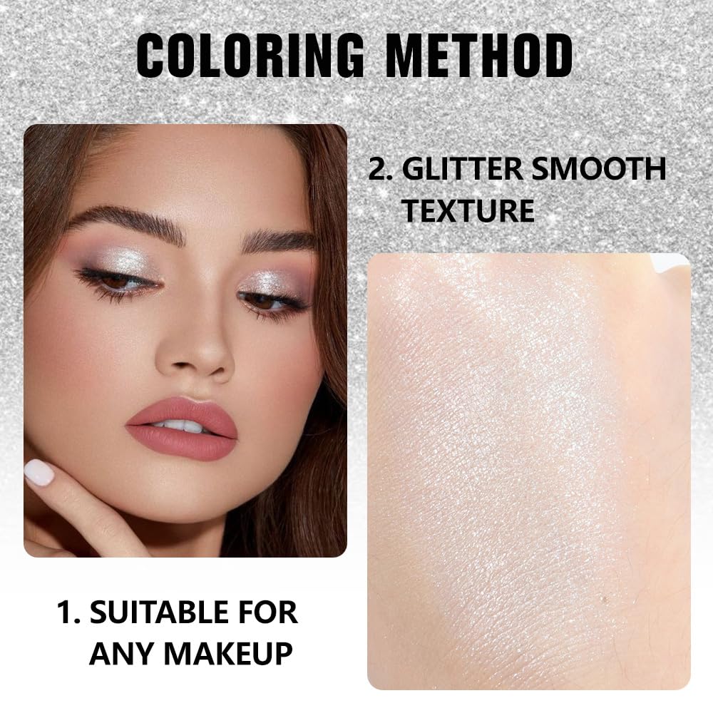HHLTOH Pressed Single Eyeshadow Palette - Mini Shadow in Pearl White | Shimmer & Glitter Makeup for Women | Highly Pigmented, Bl