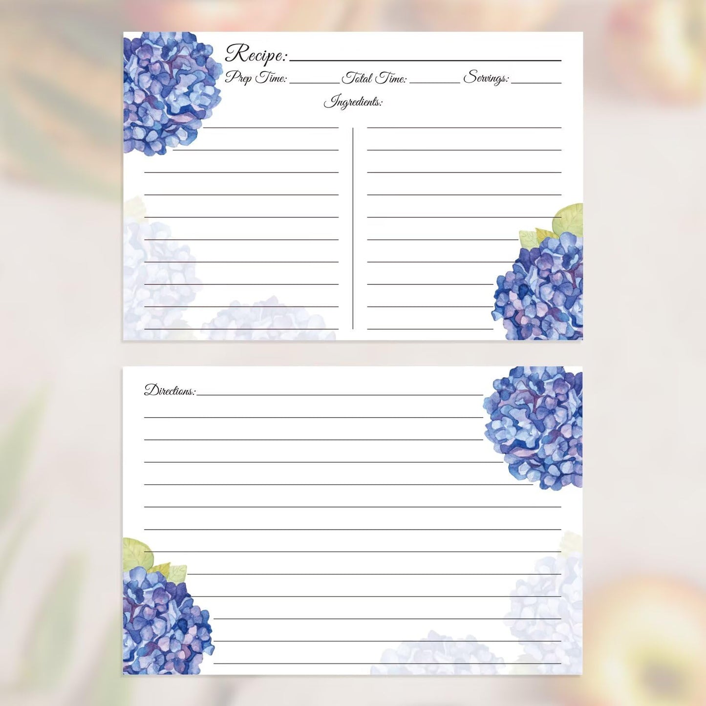 Recipe Cards 4x6, Premium Double-Sided Recipe Cards, 60 PCS Blank Recipe Cards for Wedding, Bridal Shower, Housewarming(4x6, Blue Hydrangea)