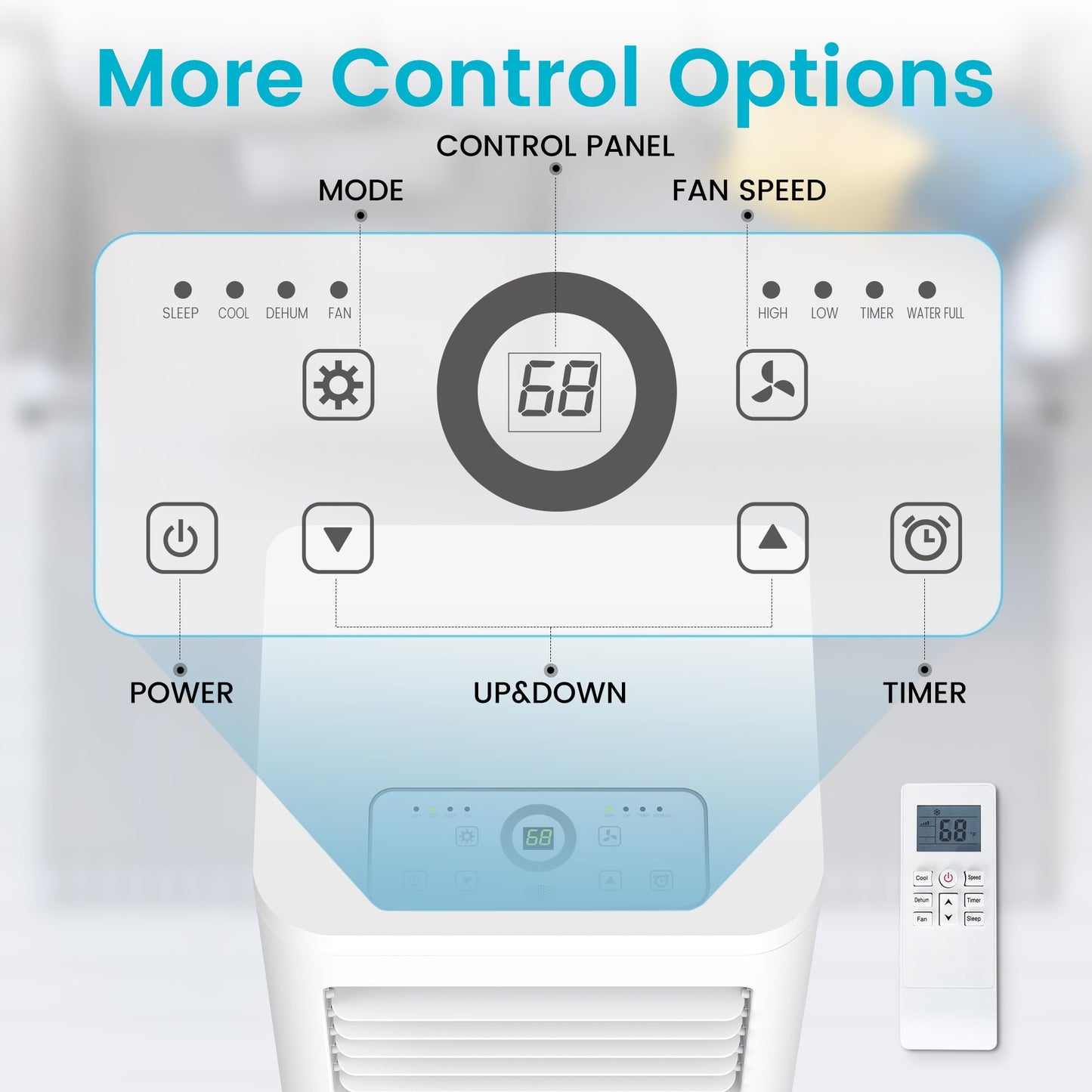 Electactic Portable Air Conditioner 8,000 BTU, 3-in-1 AC Cooler Dehumidifier Fan with LED Display, Remote Control, Quiet, Sleep Mode, 360° Casters, Window Kit for Room Office Apartment Garage