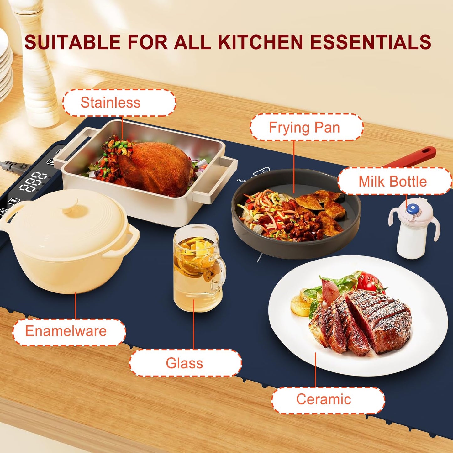 Warming Mat for Food, Food Warming Mat, Portable Electric WarmingTrays Buffets for Buffets Party and Home Daily Use, Heating Fastly in 10s, 5 Temp Levels Timed Function (Black)