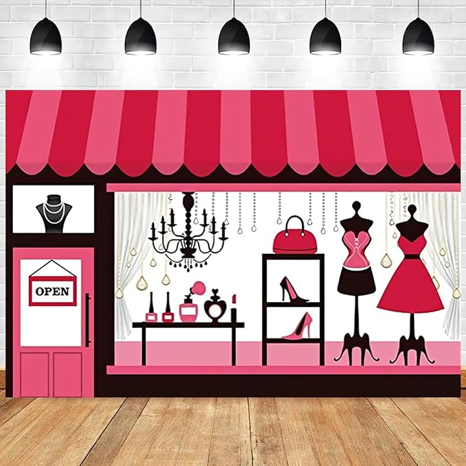5x3ft Cartoon Clothing Store Backdrop Ladies Boutique Clothing Shop Photography Background Shopping Mall Merchandise Dress...