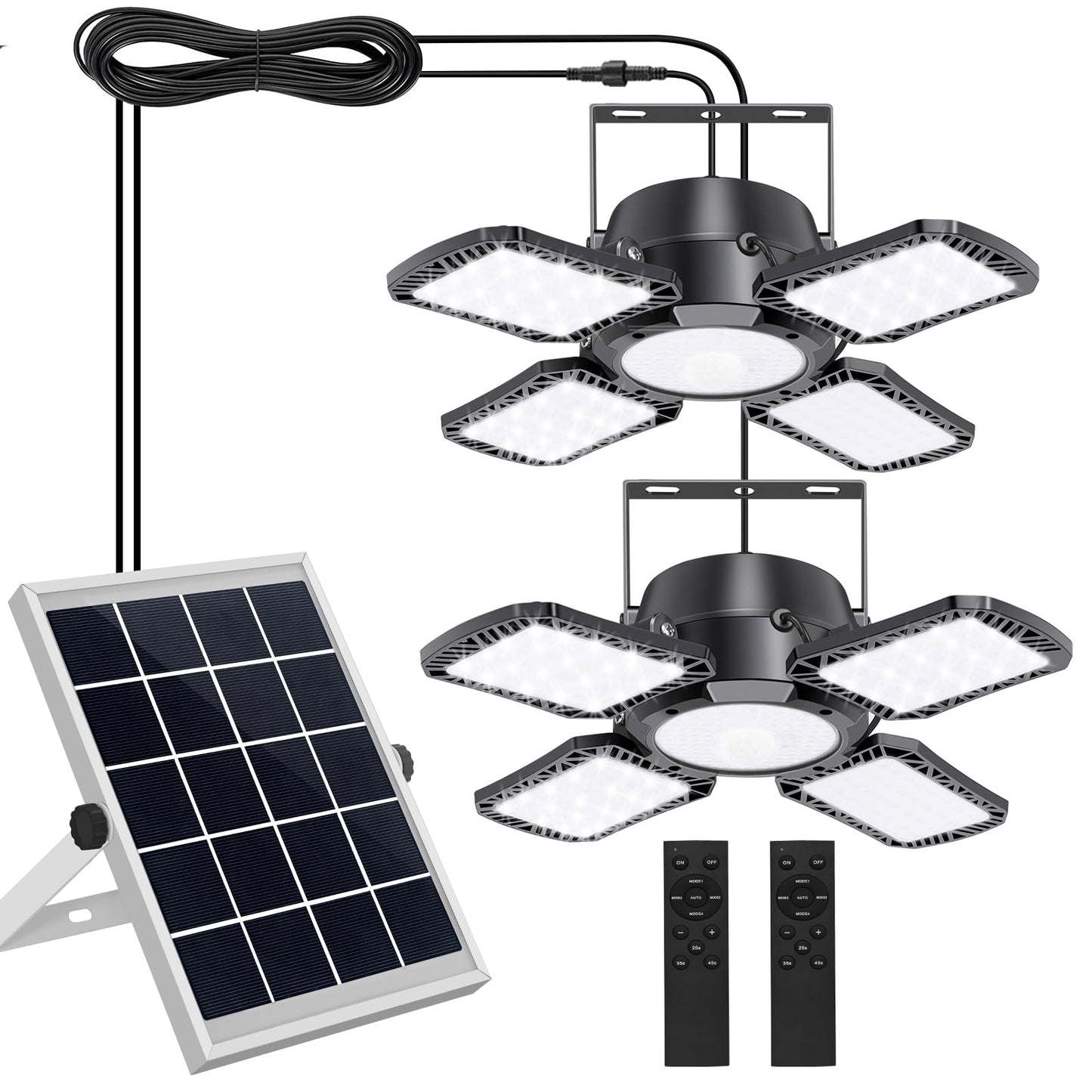 Aqonsie Solar Shed Light Indoor Outdoor, 176LED Solar Powered Pendant Light Daytime Available, Dual Lamps Motion Sensor Indoor Light with 5 Lighting Modes & Remote for Shed, Gazebo, Barn, Garage, Shop