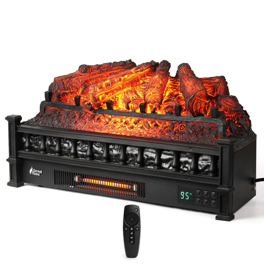TURBRO Eternal Flame 26-Inch Infrared Quartz Electric Fireplace Log Heater, Realistic Pinewood Logs, Adjustable Flame Colors, Remote Control, Thermostat, Timer, EF26-PB, 1500W