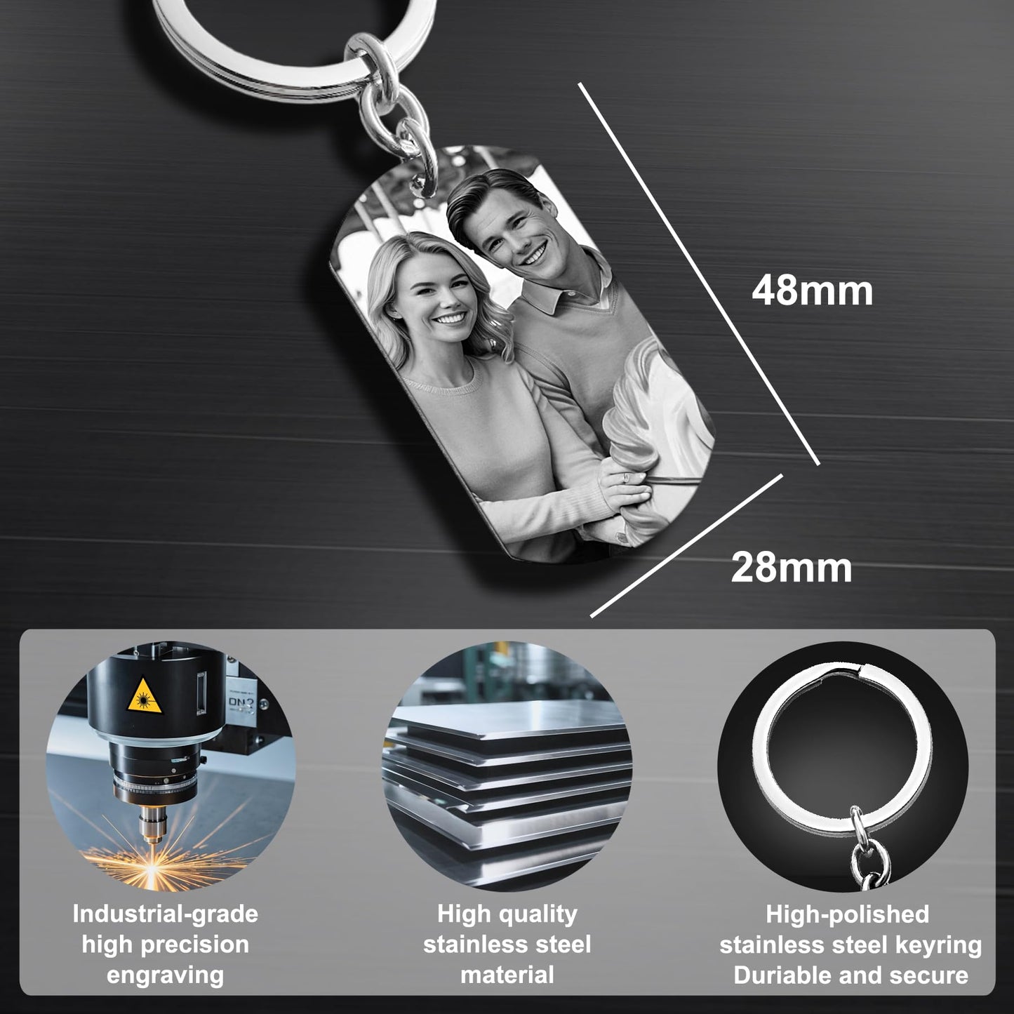 Queenberry Custom Photo Keychain for Husband Boyfriend Laser Engraved Personalized Calendar Date Text Picture Gift for Valentines Day Anniversary