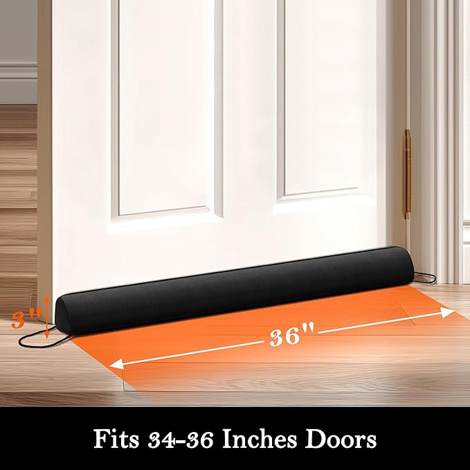 Sunolga Door Draft Stopper Blocks Hot and Cold Air with Removable Washable Cover for Bottom of Door, All-Season Seal for Noise, Light, Wind, Door Sweep for Gaps Up to 3", Home Essentials, 36", Black