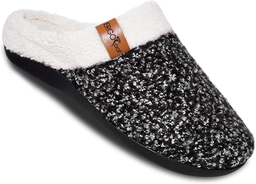 ERGOfoot Orthopedic Slippers with Arch Support, Slip-On Knit Soft Sherpa Lining House Slipper, Plantar Fasciitis Relief, O...