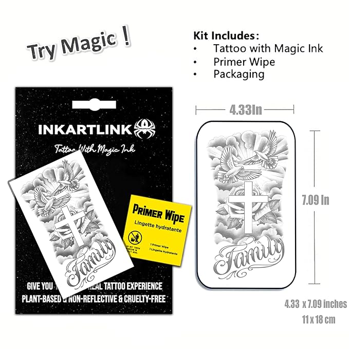 INKARTLINK Semi Permanent Tattoo, party tattoo, beautiful and realistic design, fun tattoo experience, cruelty-free, non-reflective, waterproof (Peace Dove 2)