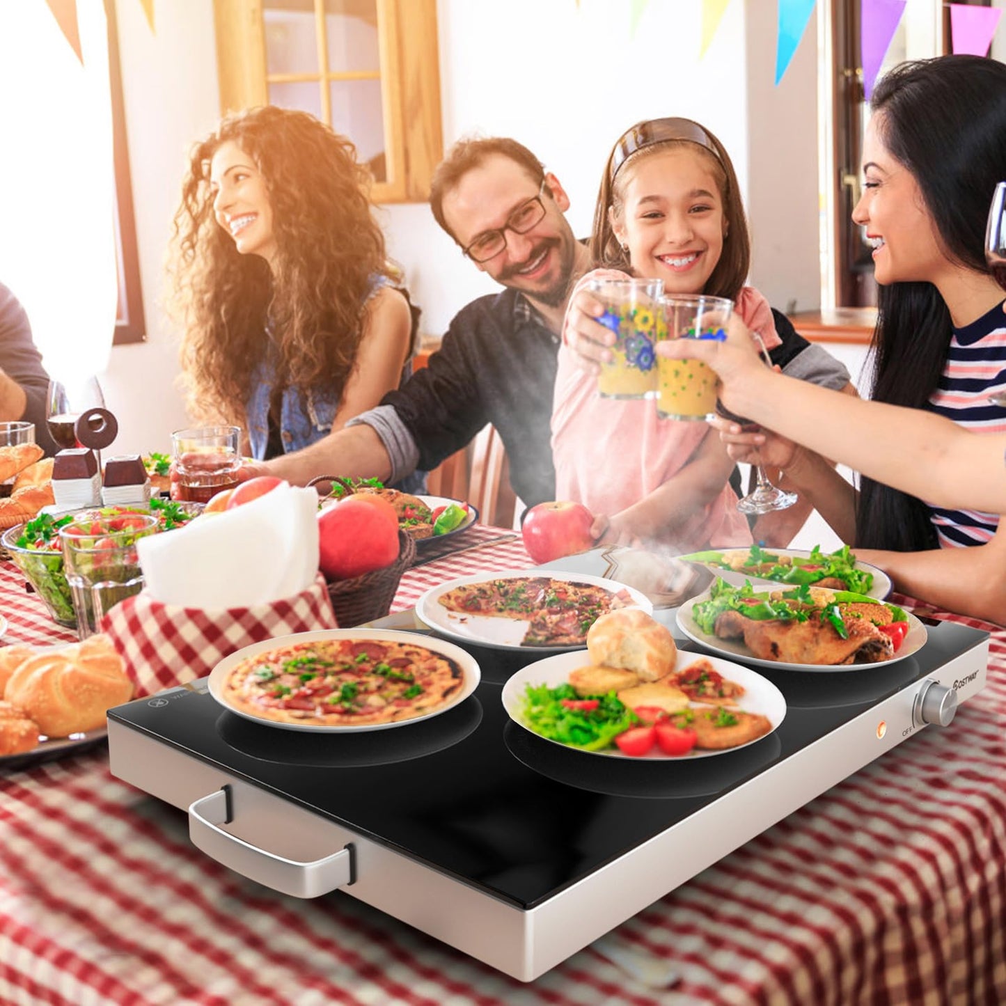 COSTWAY Electric Food Warming Tray, 25" x 15" Food Warmer for Parties with Adjustable Temperature Control, ETL Certified, Tempered Glass Surface, Electric Hot Plate for Buffets, Restaurants (3)