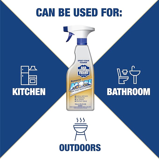 Bar Keepers Friend MORE Spray + Foam Multipurpose Cleaner (2 x 25.4 oz) & Dish Fish Dual Sponge for Bathroom, Kitchen & Outdoor Use on Stainless Steel, Aluminum, Brass, Tile, Ceramic, Porcelain & More