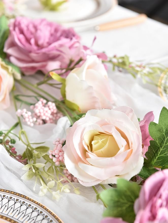 2 Pack Artificial Peony Flower Garland - 6ft Silk Peony Garland Flowers Vine Peony Silk Roses Flowers for Wedding Arch Party Table Decor