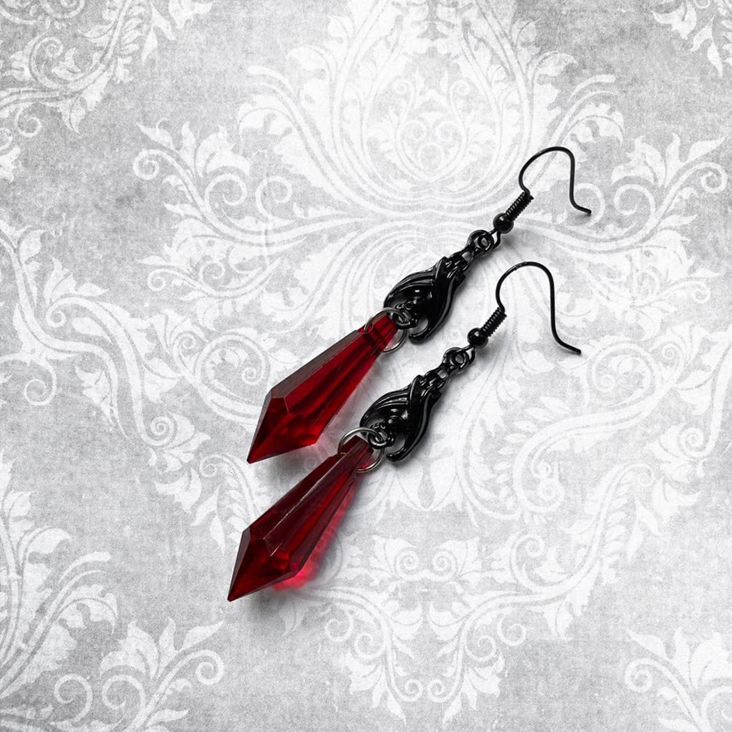 Gothic Dark Bat Dangle Earrings Red Black Crystal Gems Bat Earrings Punk Rock Style Bats Animal Earrings Halloween Costumes Earrings Jewelry for Women (Black)