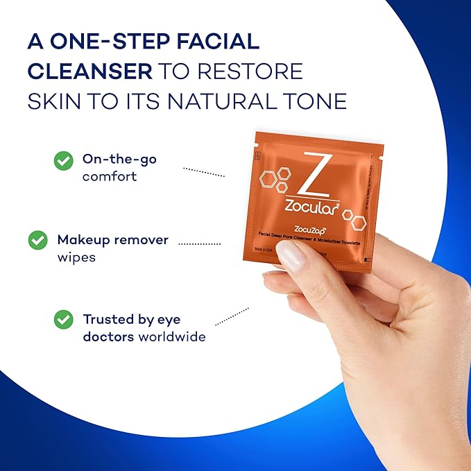 Zocular ZocuZap Face Wipes – Moisturizing Face Cleansing Wipes for Makeup Removal & Gentle Exfoliation with Natural Okra Complex – 15 Count