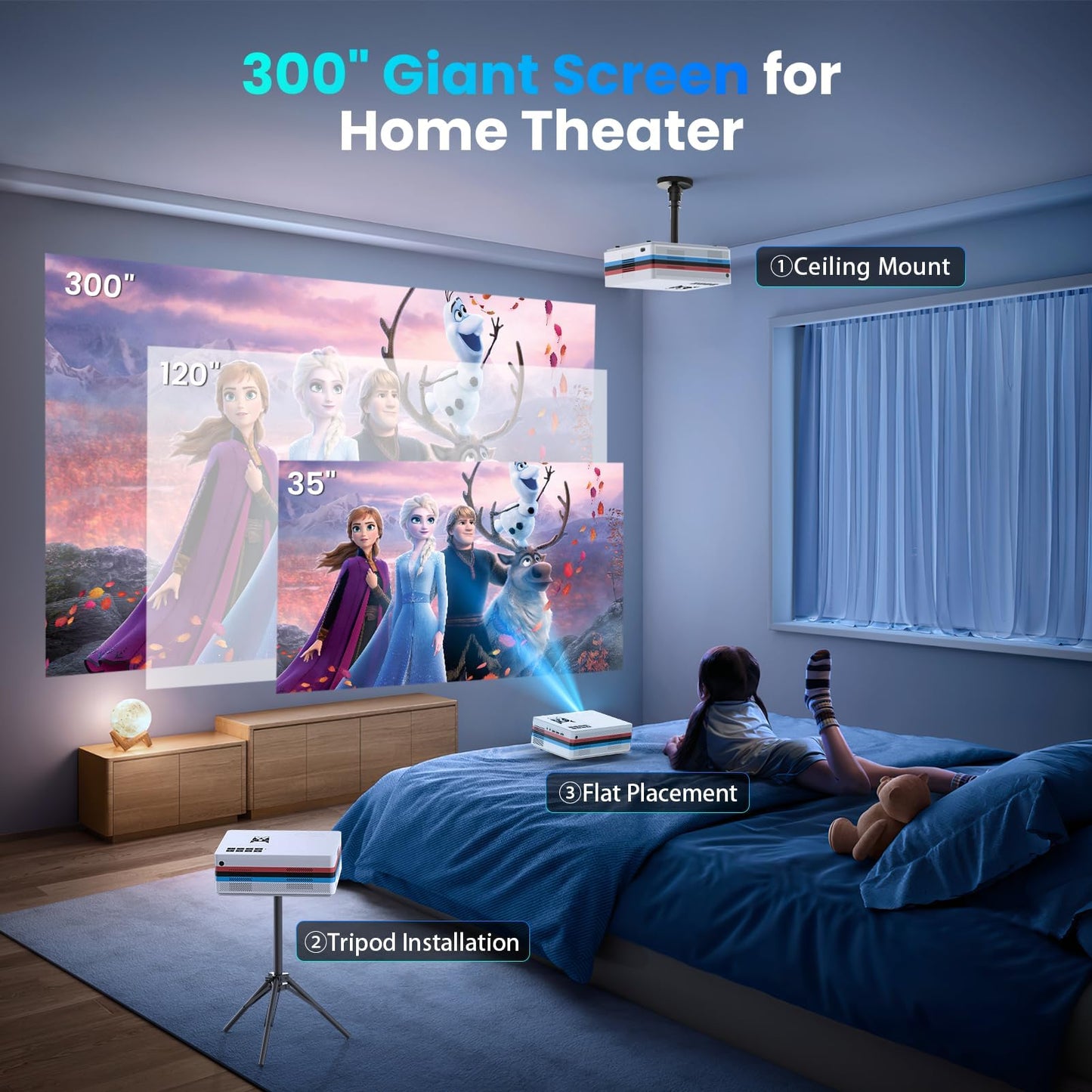 [Compatible with Netflix, 2000 ANSI] Smart Projector with WiFi 6 and Bluetooth 5.3, Electric Focus Auto Keystone, Native 1080P Outdoor Movie Projector with PrimeVideo/YouTube, for HDMI/USB/iOS/Android