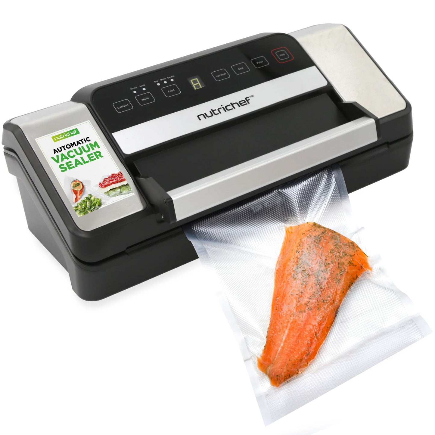 NutriChef Vacuum Sealer for Food (80Kpa) - Dry, Moist & Pulse Modes, Dual Seal, Built-in Roll Storage & Cutter, High-Power Sucti