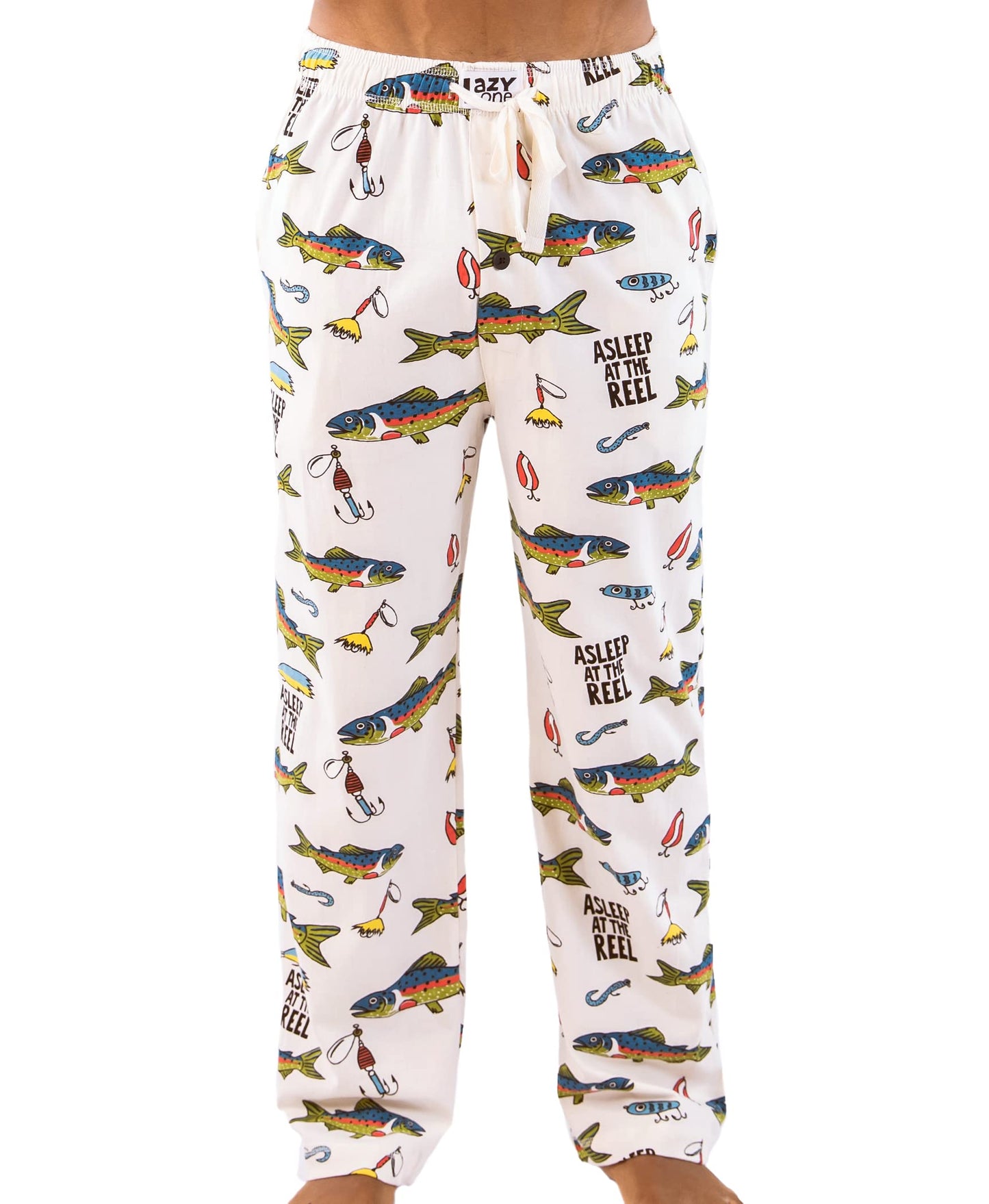 Lazy One Funny Ocean Pajama Pants For Men, Men's Separate Bottoms, Lounge Pants, Fishing, Outdoors (Asleep At The Reel, MEDIUM)