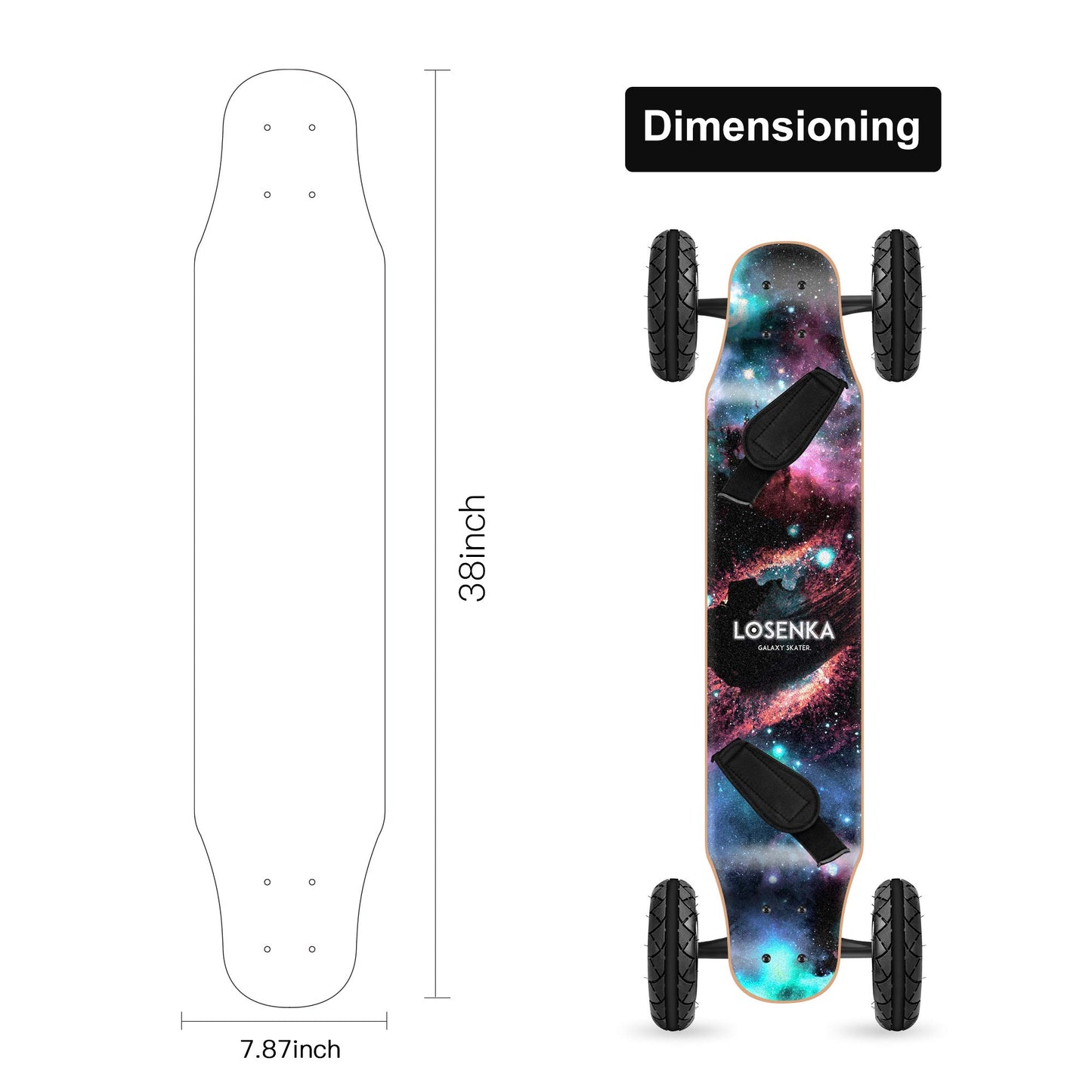 Losenka No-Electric MountainBoard, All Terrain Cross Country Skateboard Mountain Board for Adults Teens, Including Tool, Skateboard Bag, Eraser, Protective Gear, Foot Strap.