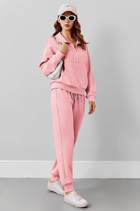 PINSPARK 2 Piece Sets for Women 2025 Fall Travel Outfits Long Sleeve Tracksuit Joggers Sets Half Zip Sweatsuit Matching Set