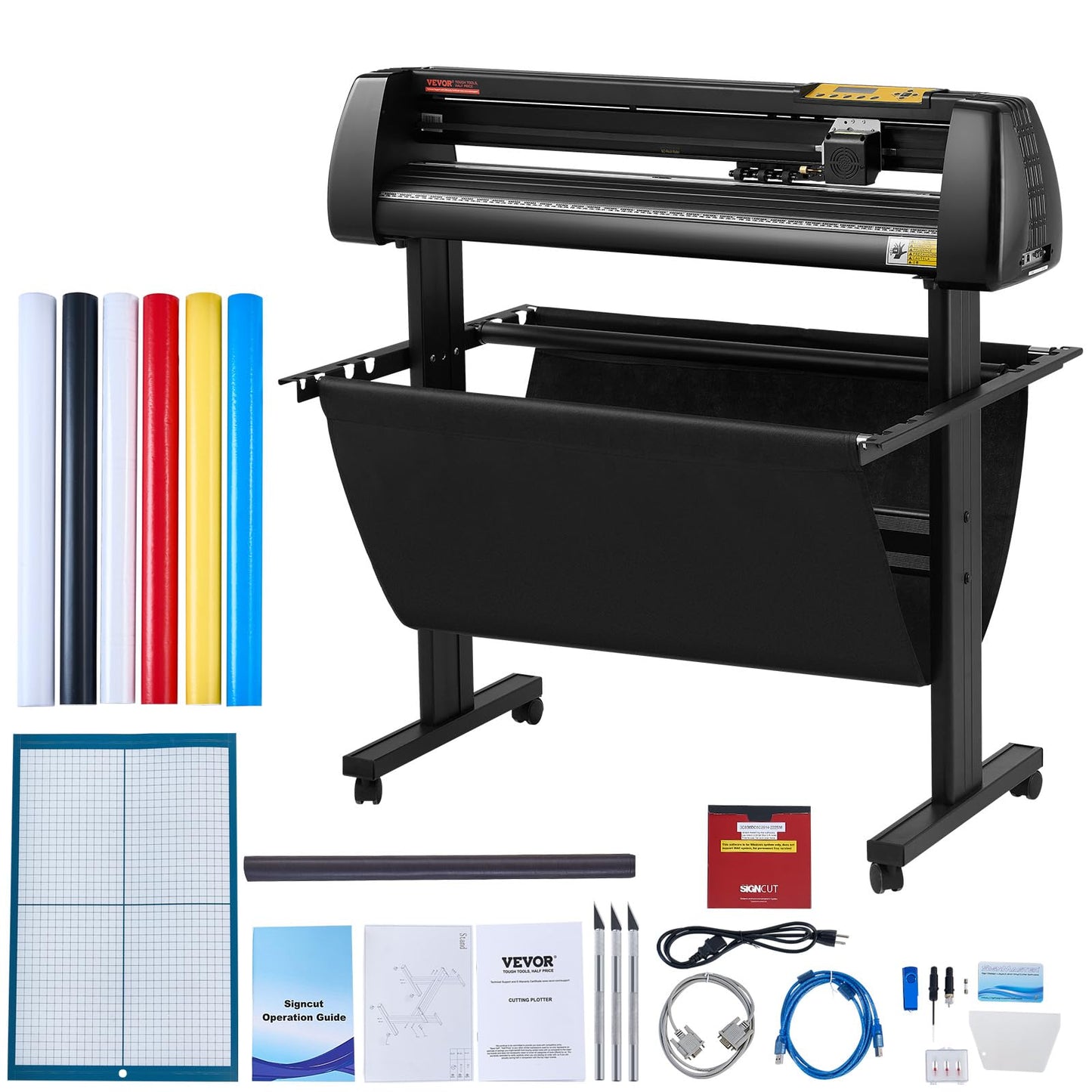 Vevor Vinyl Cutter 34Inch Bundle, Vinyl Cutter Machine Manual Vinyl Printer Lcd Display Plotter Cutter Sign Cutting With Signmas