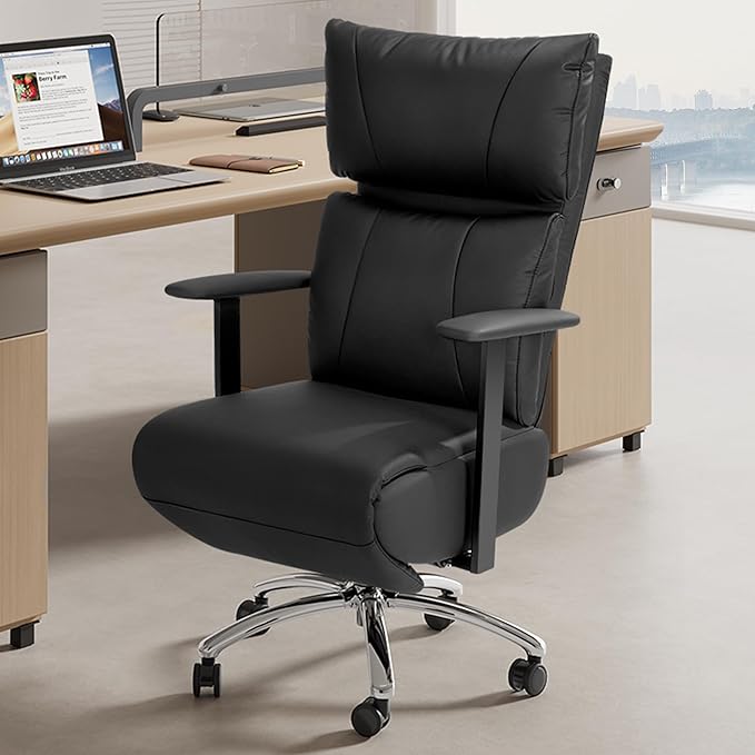 OKUP Reclining Office Chair with Adjustable Headrest and Footrest, 170° Ergonomic Comfortable Office Chair Zero Gravity, Leather Executive Home Office Desk Chair (Black)