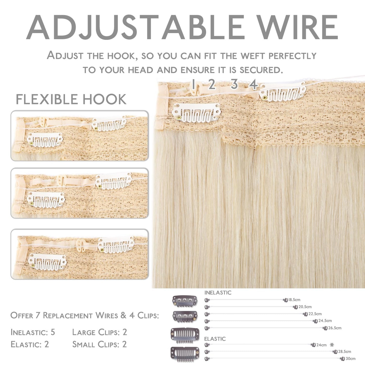 WENNALIFE Wire Hair Extensions (Increase 50% Lifespan) Real Human Hair 22 inch 120g Platinum Blonde Remy Hair Invisible Transpar