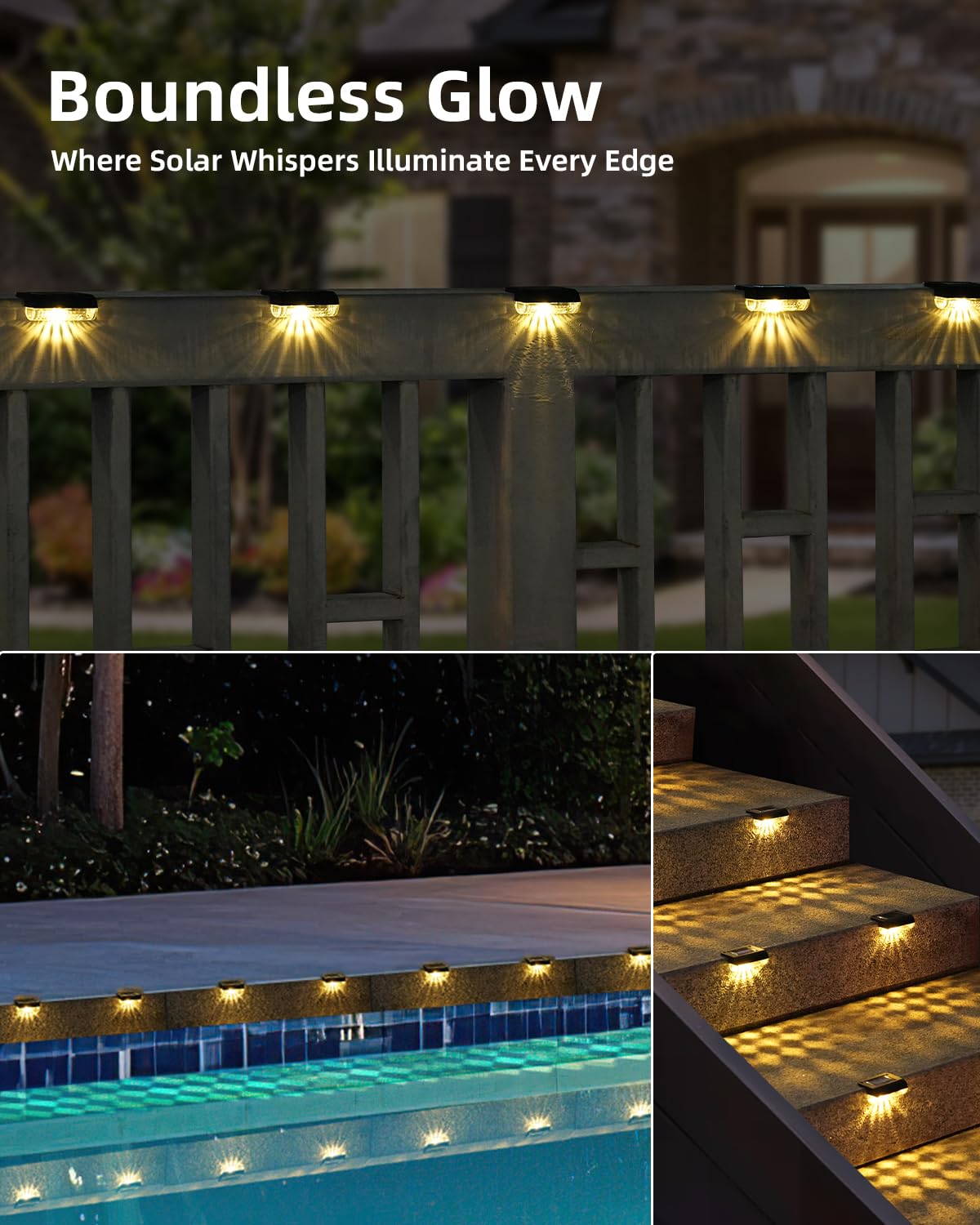 Herzila Solar Step Lights Outdoor, 12-Pack Solar Deck Lights for Stairs, Solar Fence Lights 3000K Warm White, Dusk-to-Dawn Auto On/Off, Weather Resistant Step Lights, Screws or Adhesive Mount