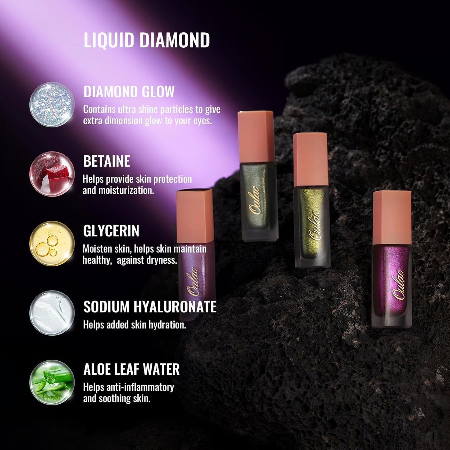 Oulac Eyeshadow Liquid Eyeshadow Multi-Usage Liquid Glitter Eyeshadow&Eyeliner Highly Pigmented, One-Swipe Coverage Long Lasting with No Creasing Formula Vegan&Cruelty-Free