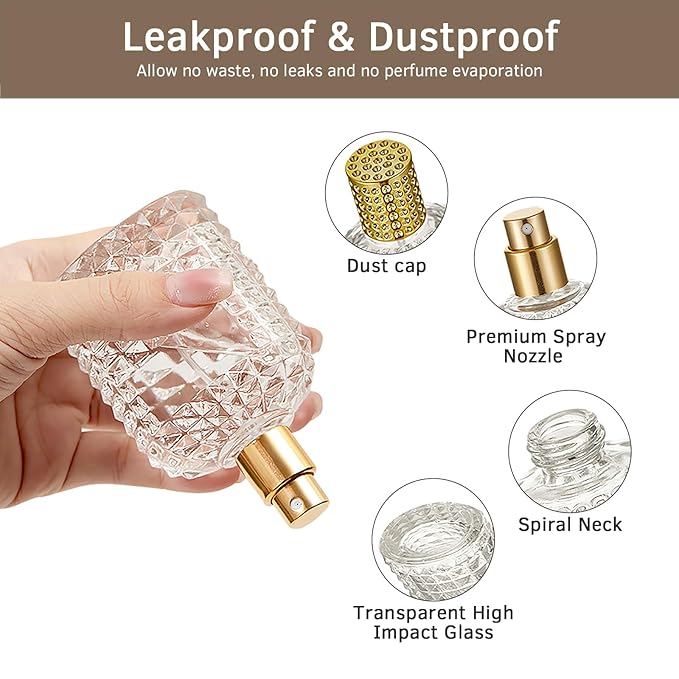 2 Pack 30ml Refillable Spray Perfume Bottles, Empty Clear Perfume Atomizer, Portable Perfume Mist Spray Bottle Travel Perfume Dispenser (30ML, Gold & Silver)
