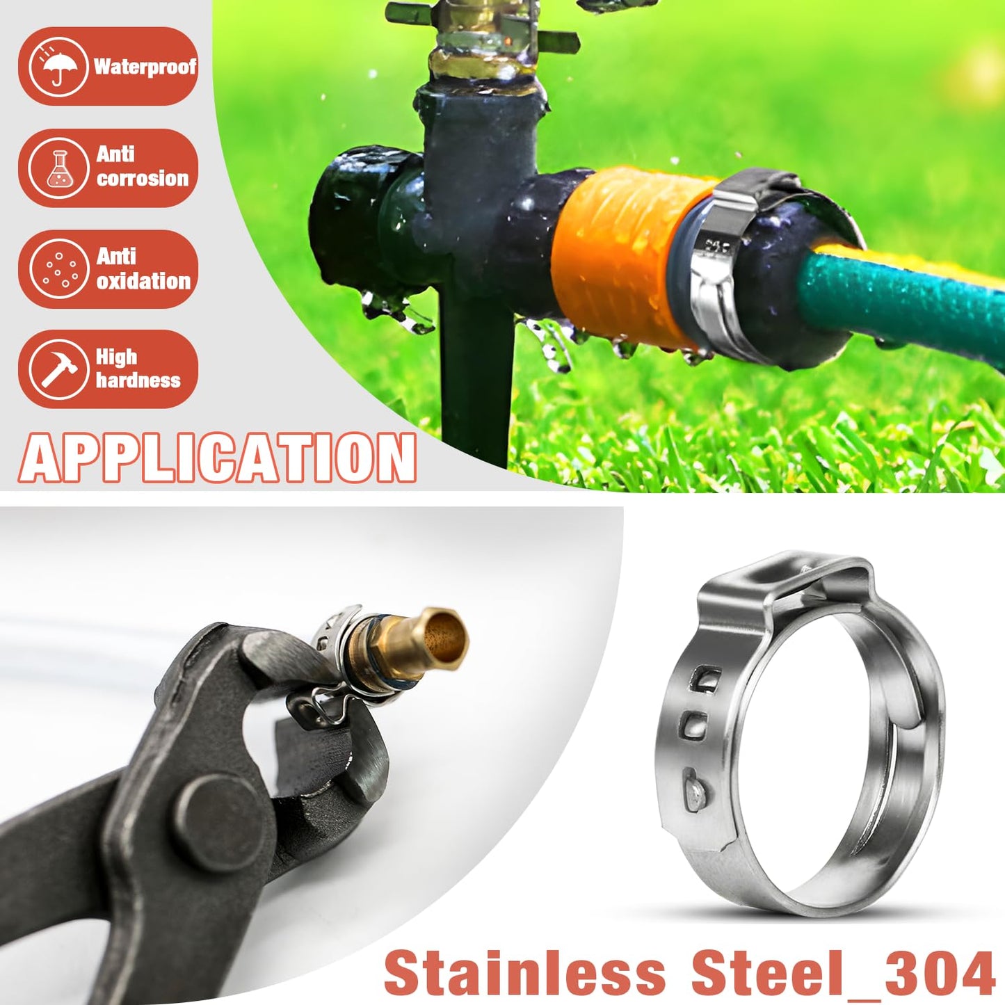 AKIHISA 360Pcs 16 Sizes Single Ear Hose Clamps, 5.3-36.1mm Stainless Steel_304 Crimp Hose Clamps Cinch Rings Assortment Kit for Automotive, Pipe, Plumbing