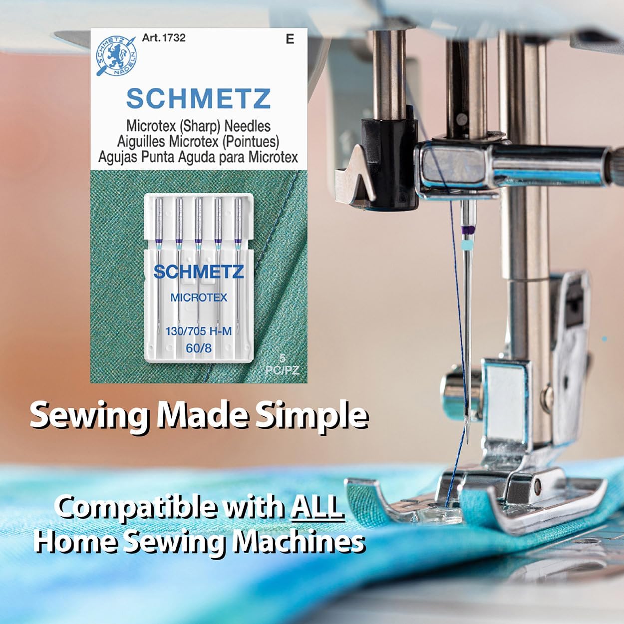 SCHMETZ Microtex Sharp Sewing Machine Needles - Quilting & Topstitching Supplies, Size 60/8, 5-Needle Card, Pack of 5