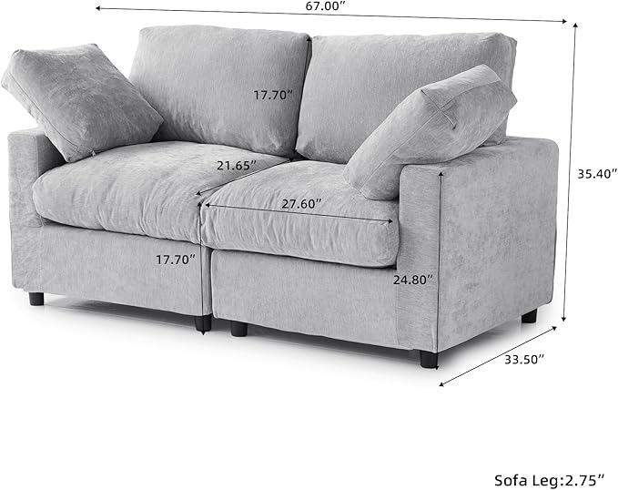WJShome Cloud Sectional Couches for Living Room,67" Convertible Love Seat, 2 Seater Modular Sectional Sofa,Deep Seater Furniture Sets,Gray