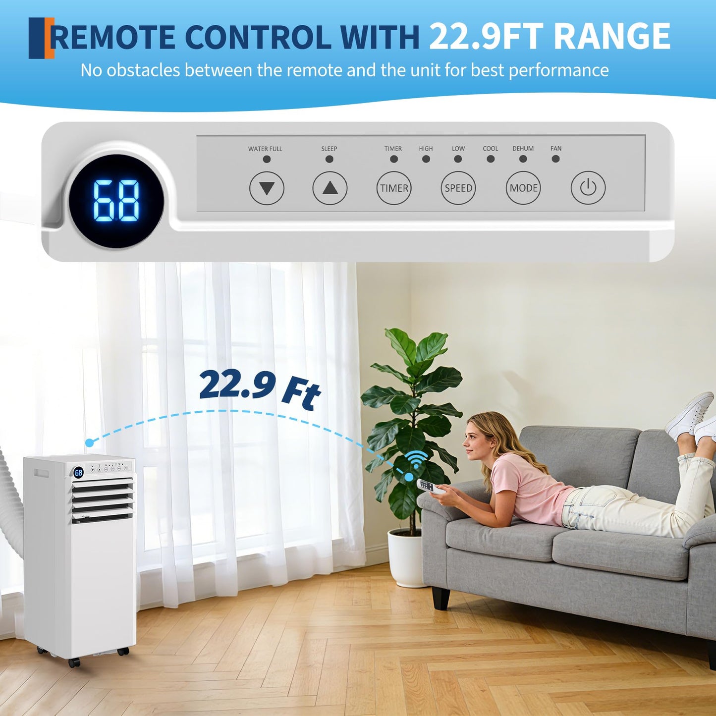 Portable Air Conditioners 8,000 BTU, 4-IN-1 Portable AC Unit for Rooms to 350 Sq. Ft. with Cooling, Dehumidifier, Fan & Sleep Modes, LED Display, 24H Timer, Remote Control, Installation Kits Included