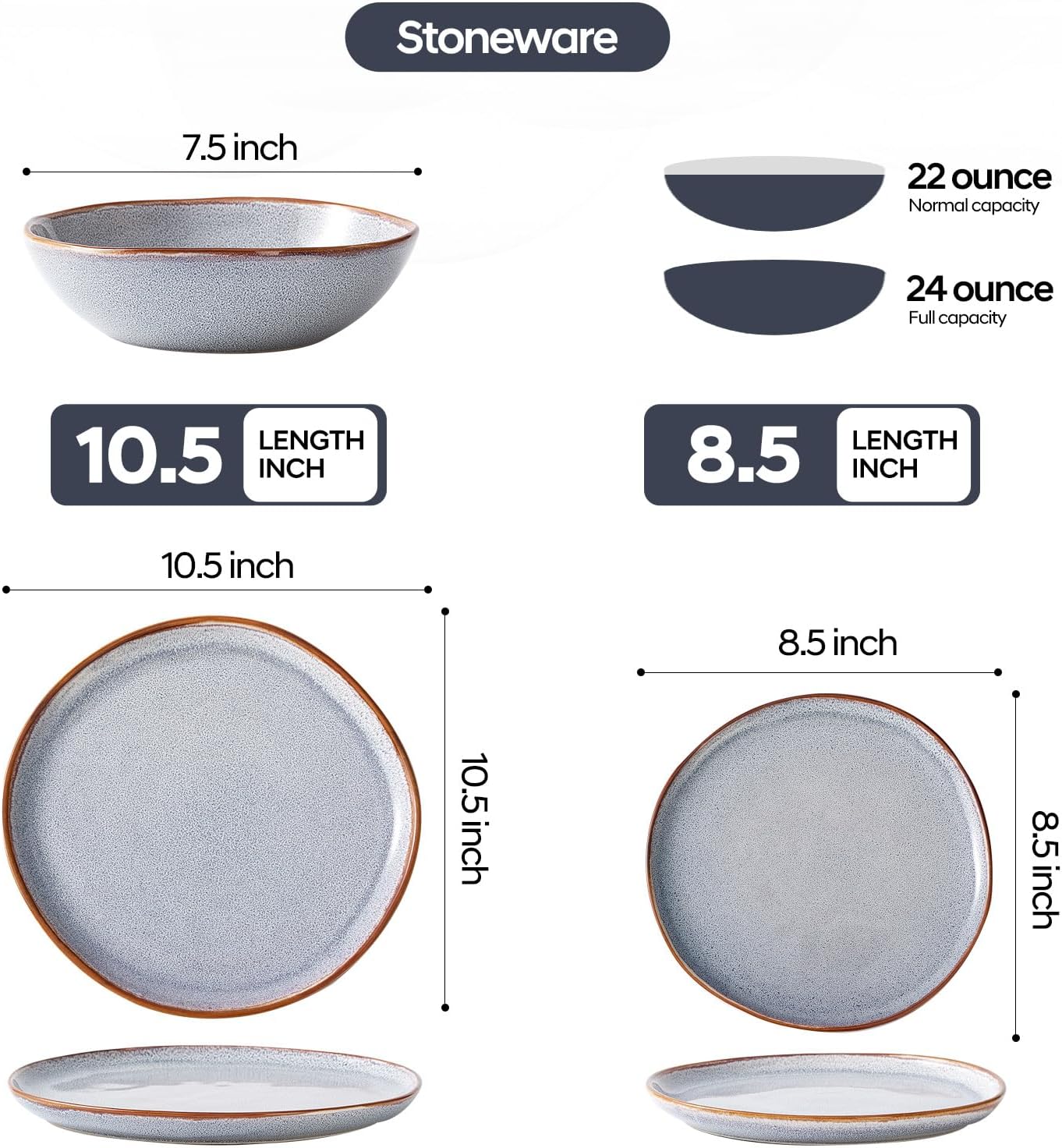 Bestone 12 Pieces Round Kitchen Dinnerware Sets，Plates and Bowls Sets,Dishes, Plates, Bowls, Dish Set, Chip Resistant Ceramic Dinnerware Set, Dishwasher/Microwave Safe,Service for 4,Reactive Blue