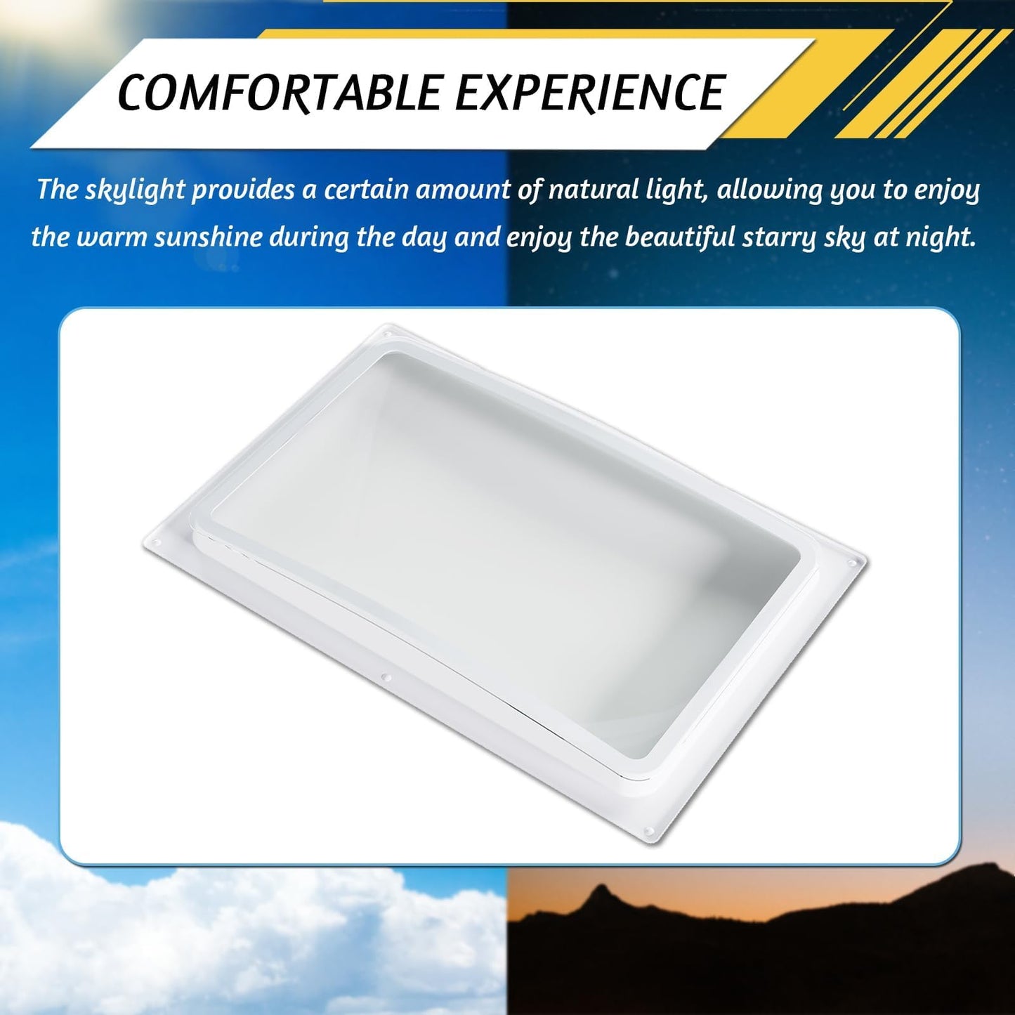 KUAFU 24" x 15.8" RV Skylight Inner Dome Cover – Fit for 22" x 14" Opening, Shatterproof ABS Plastic, Clear Window for Bright & Warm RV/Camper – Easy Screw Installation