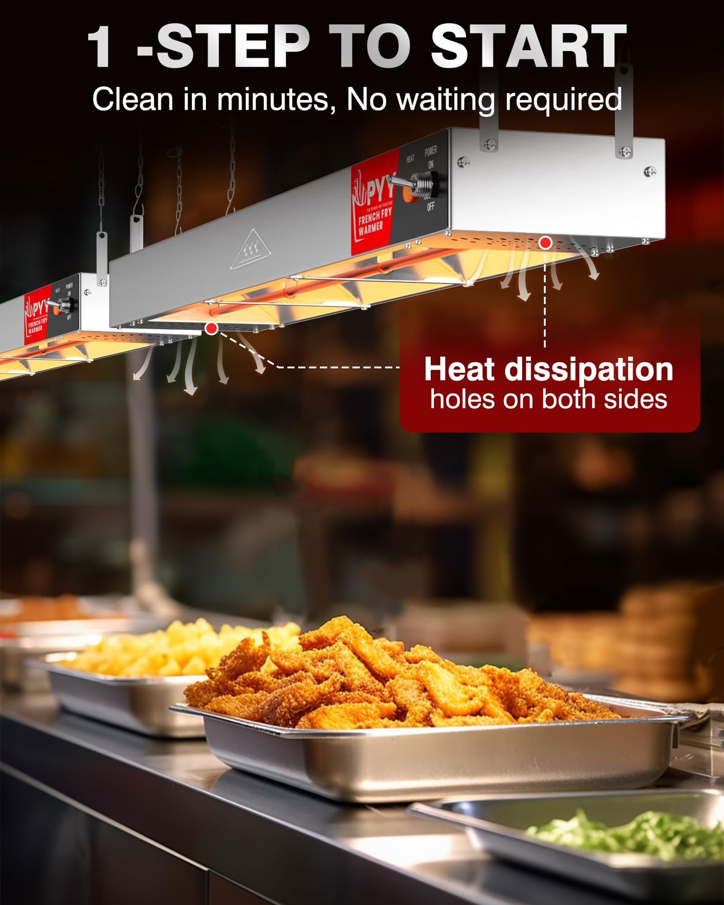 PYY Food Heat Lamp Strip - 36 Inch Commercial Food Warmer Lamp, 500W Hanging Stainless Steel Electric Strip Heater for Restaurants & Kitchens