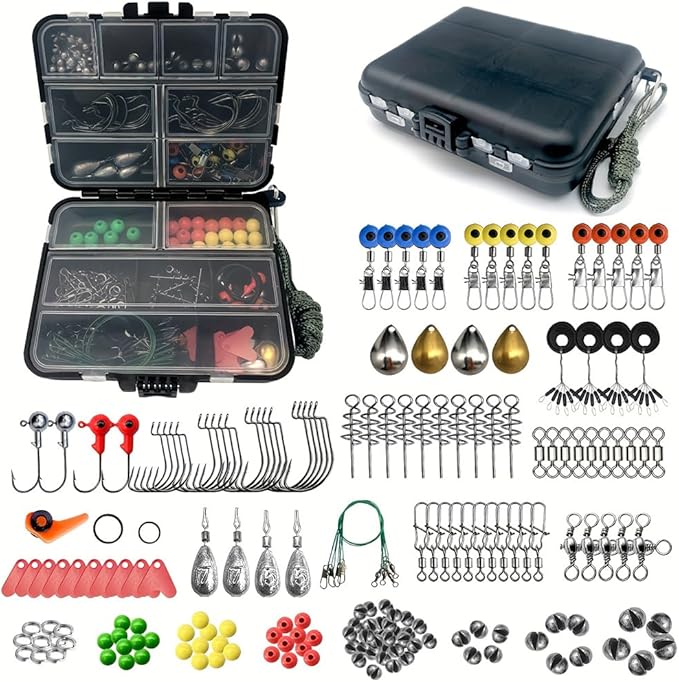 187-piece Complete Fishing Set - Fishing Tackle Box, Fish Hooks, Bait, Lead Sinker - Fishing Tackle Set, Freshwater and Sa...