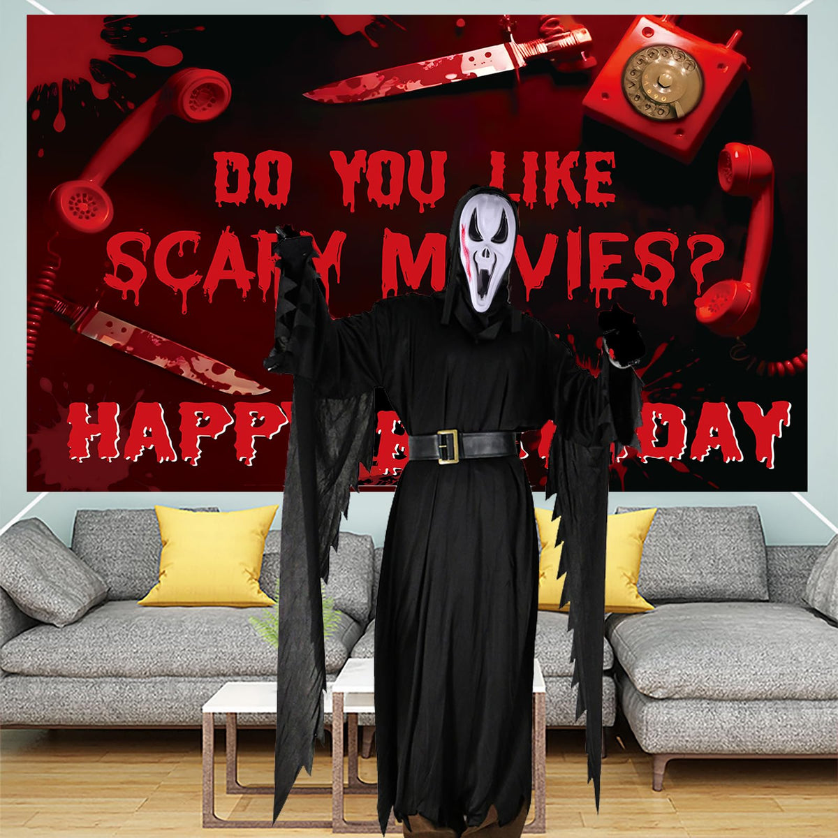 Do You Like Scary Movies Backdrop Halloween Horror Movies Night Party Decor Have a Killer Scream Party Decor Halloween Bloody Murder theme Spooky Creepy Event Birthday Party Decorations