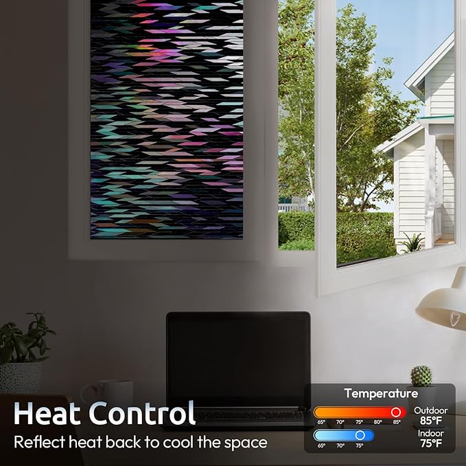 rabbitgoo Window Privacy Film, Total Blackout Window Film, Stained Glass Heat Control Glass Thermal Sticker, Room Darkening Door Cover, Anti-UV Privacy Cling with Installation Tools, 17.5" x 78.7"